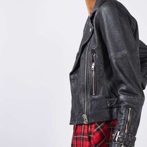 Topshop PETITE Wolf Genuine Leather Biker Jacket.